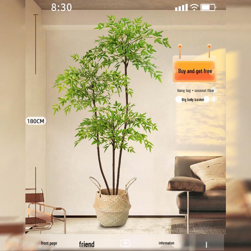 Large Indoor Potted Nandina Domestica Faux Plant - Luxury Green Décor for Living Room