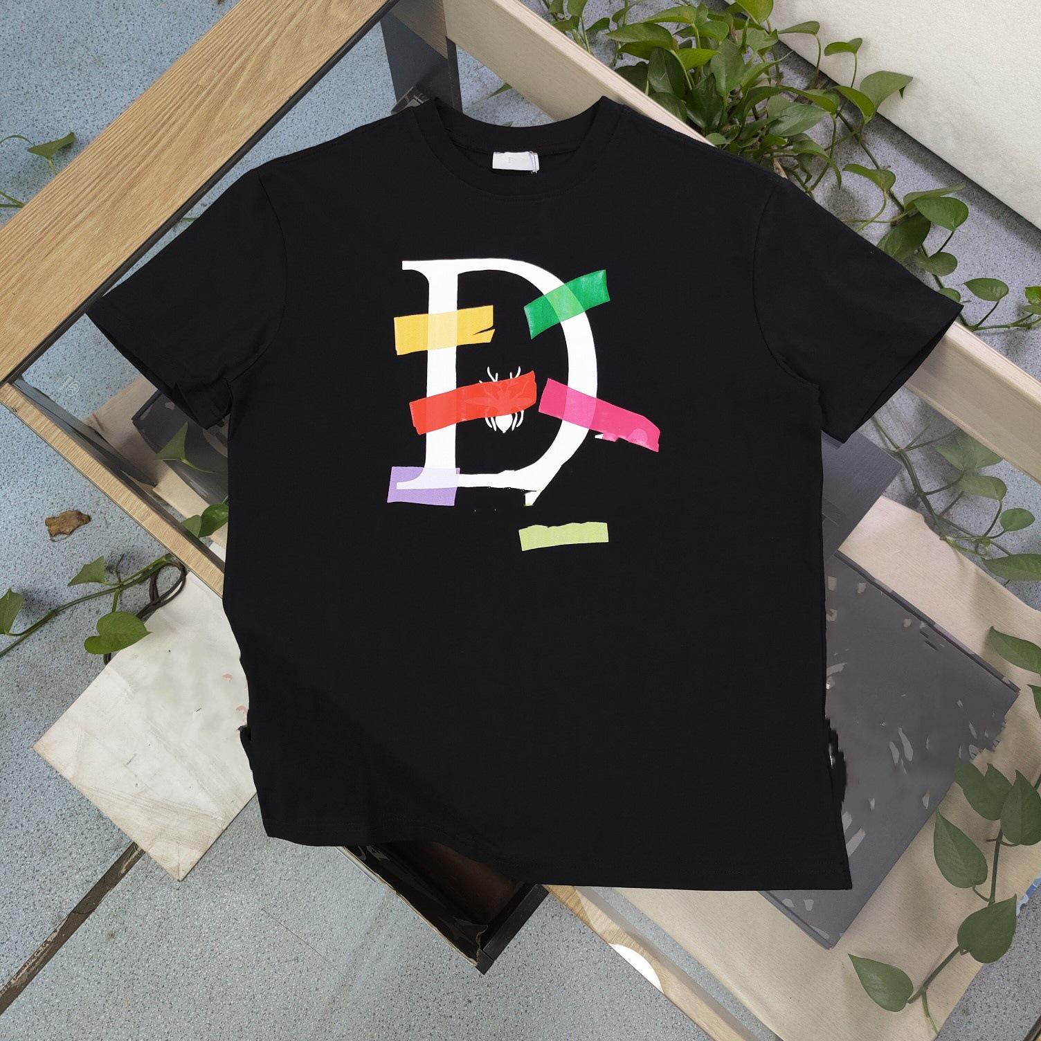 

2025 Summer Original White Tape Pattern Letter Print Casual Couple T-Shirt Large