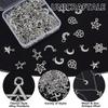 120Pcs 12 Styles Tibetan Style Alloy Pendants Lead Free and Cadmium Free Moon & Star Antique Silver 14.5~20x9.5~16.5x1~3.5mm Hole: 1.5~3mm