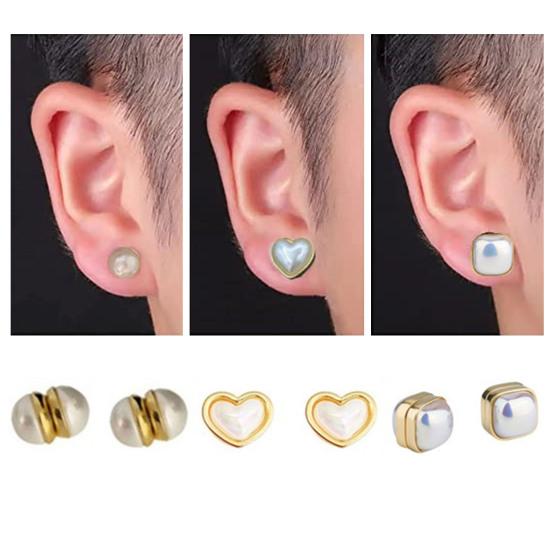 45293 Pairs Clip Earrings Magnetic Faux Pearl Round/Square/Heart Shiny Full Rhinestones Weight Loss Gift