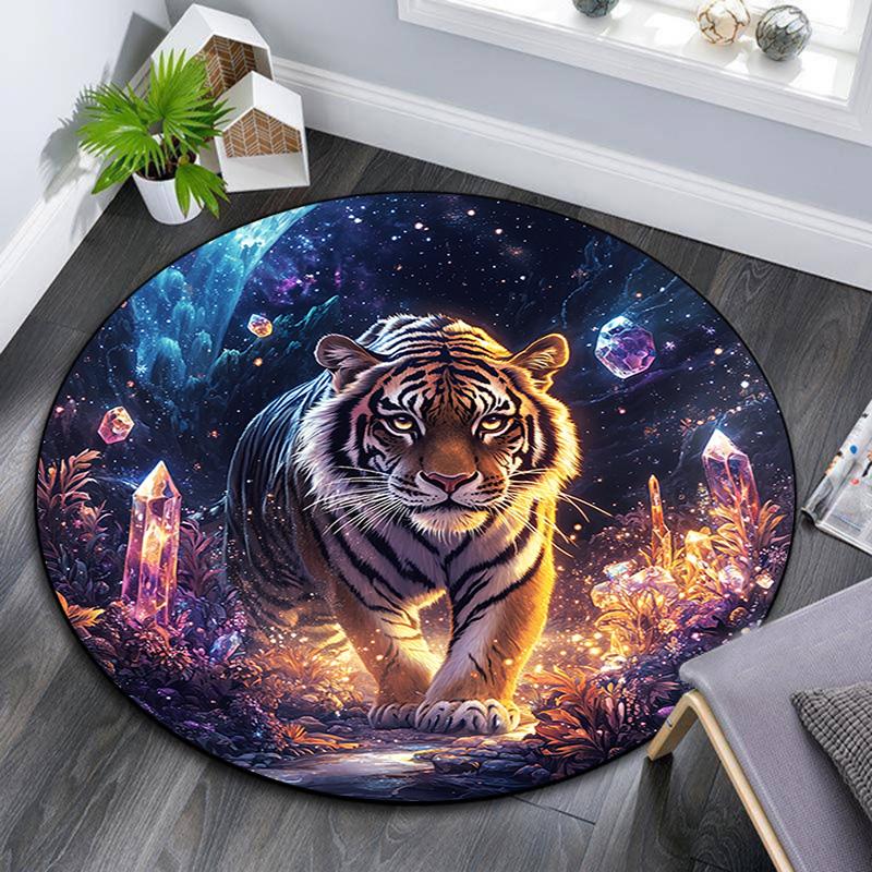 

Tiger Cosmic Round Area Rug,Carpet Rug for Living Room Bedroom Sofa Playroom Decor,Non-slip Floor Mat 80cmx80cm