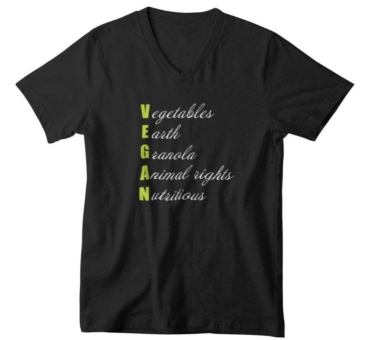Mens V-neck Vegan T Shirt Vegetables Earth Granola Animal Rights Nutritious Tee 4XL