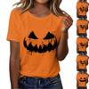 Women Casual Short Sleeve T Shirt Halloween Pumpkin Face Print Crew Neck Lightweight Top for Everyday Wear