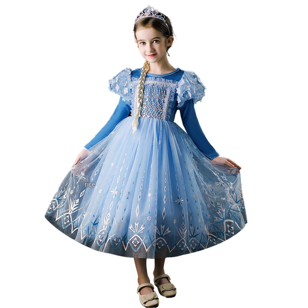 2023 Autumn/Winter Elsa Princess Long Sleeve Dress - Frozen-Themed Halloween & Holiday Gift