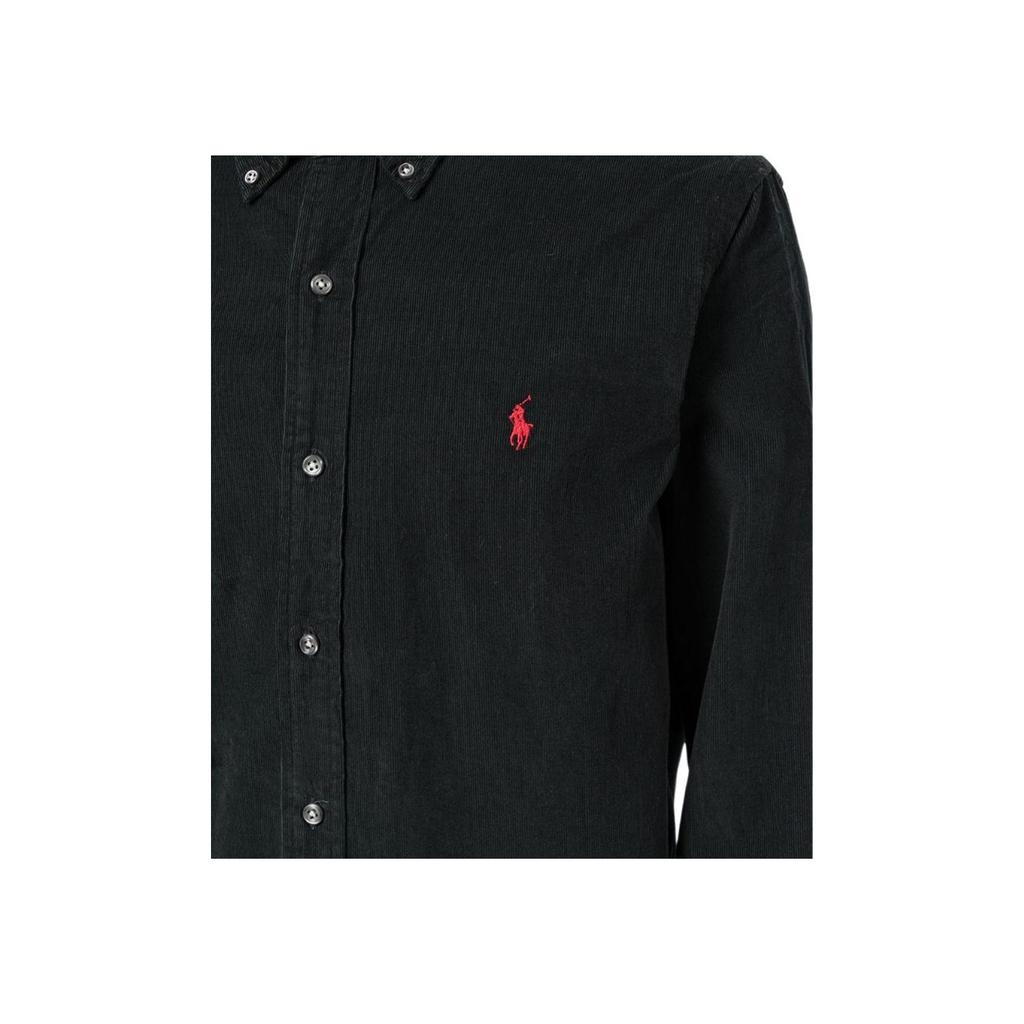 Polo Ralph Lauren FW22 Solid Logo Polo Long Sleeve Shirt Men Shirts Black 710853123V-003