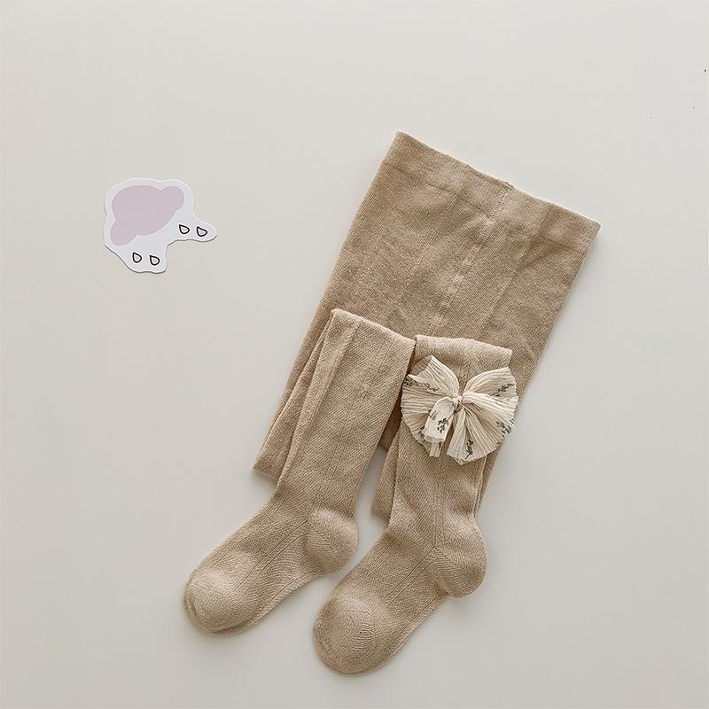 Girls' Lightweight Mesh Bow Tights: A-Grade Cotton Anti-Mosquito Base Layer Jumpsuit.