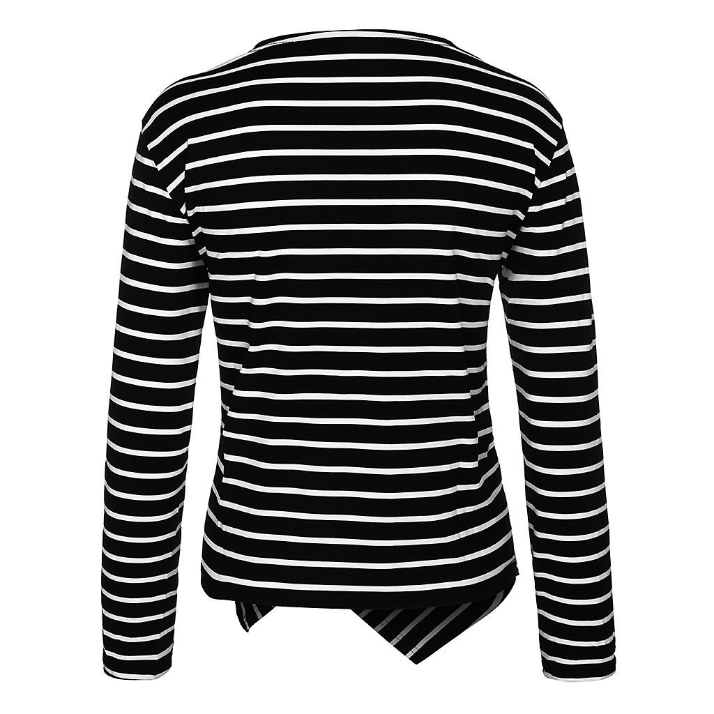 Módní halenka dámská košile s dlouhým rukávem nepravidelného tvaru s proužkovaným výstřihem do V