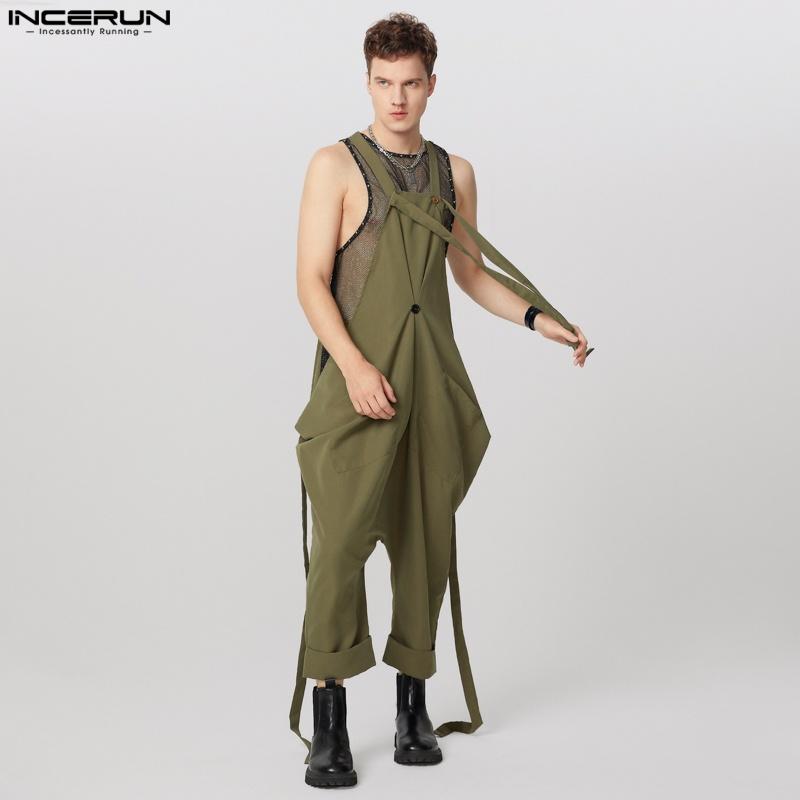 INCERUN Men Strap Solid Color Baggy Dungarees Overalls Drop-crotch Jumpsuits