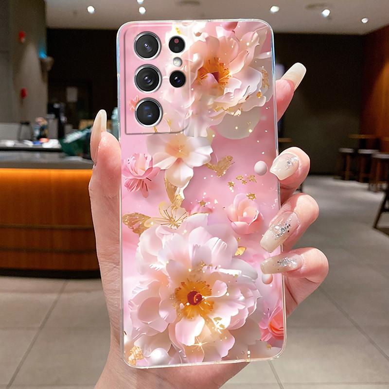 For Samsung S21 Ultra Case Clear Casing Fashion Butterfly Flower Soft TPU Silicone Cover For Samsung Galaxy S20 Ultra Phone Case
