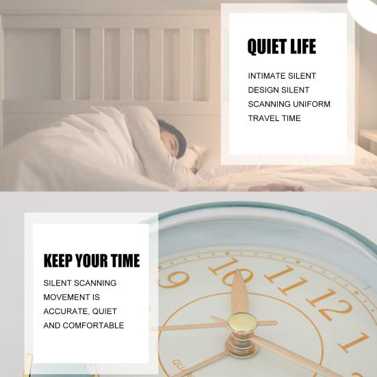 Mini Cute Desktop Metal Round Alarm Clock Night Light Home Bedroom Decoration
