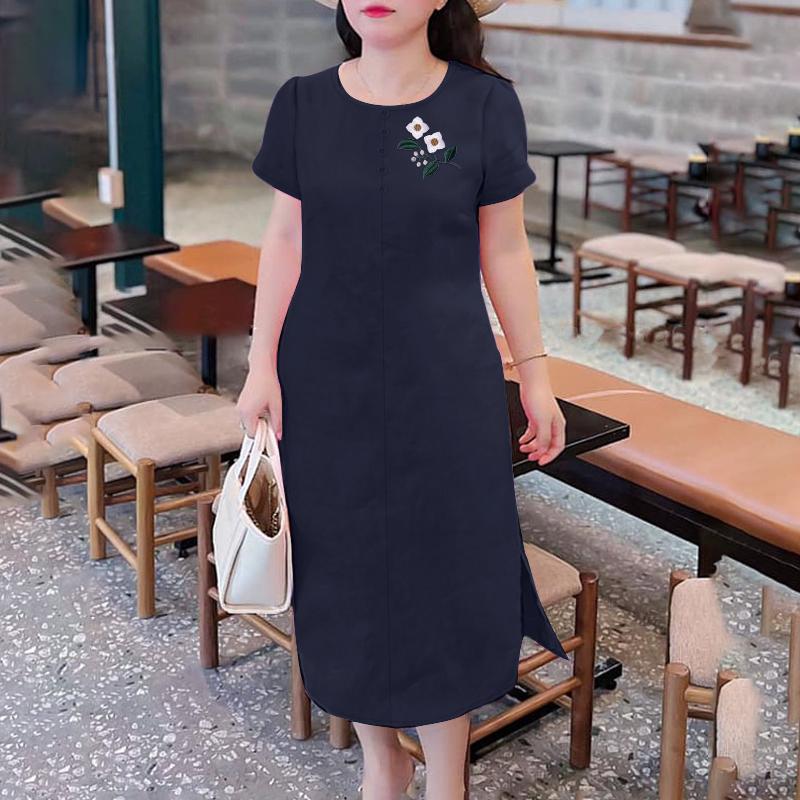 ZANZEA Women Summer Casual O-neck Floral Embroidery Short Sleeve Dress
