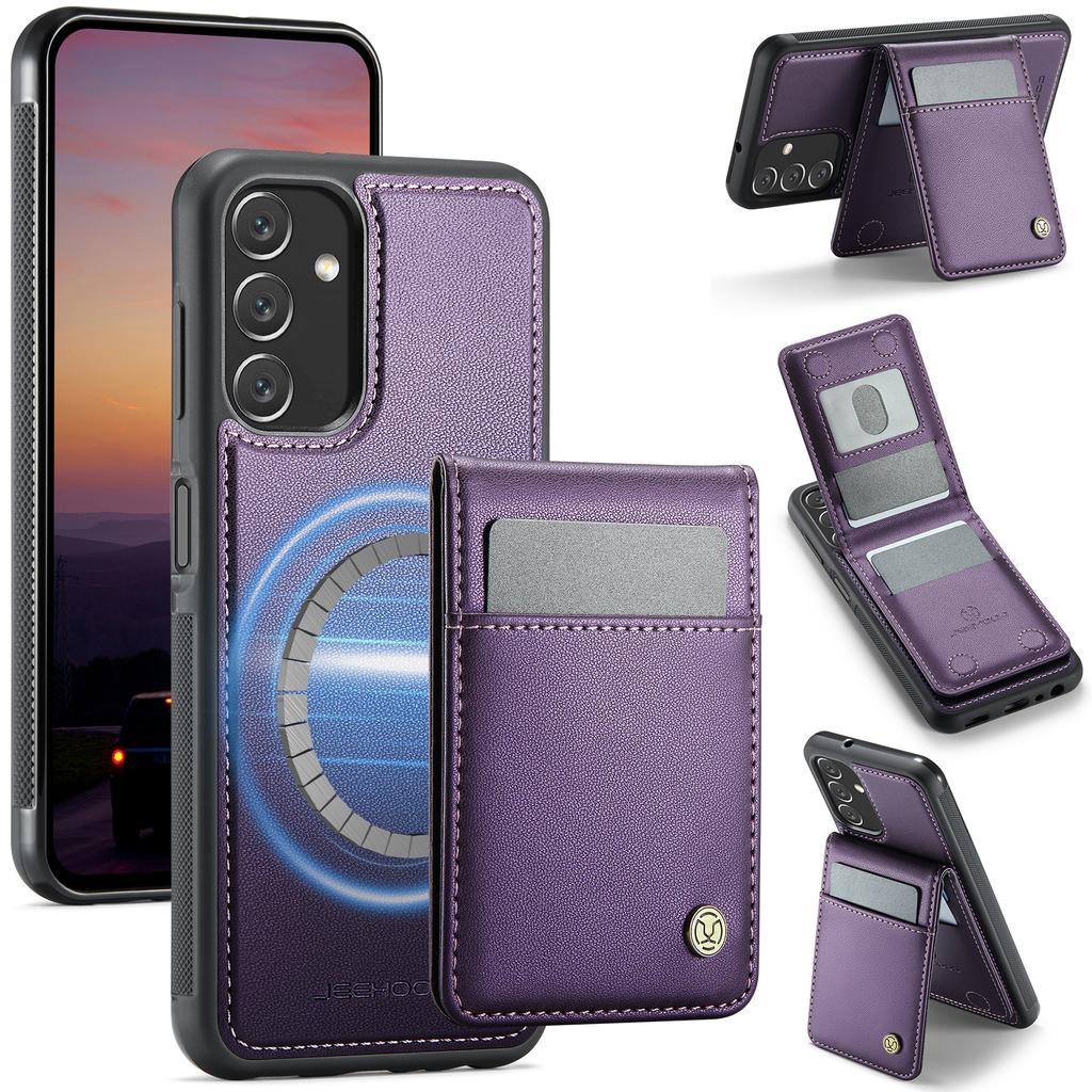 For Samsung Galaxy A13 5G/Galaxy A13 4G Leather Back Cover Compatible with MagSafe JEEHOOD J06 Phone Case with Card Bag RFID Blocking
