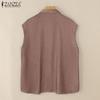 ZANZEA Women Summer Shirt Collar Sleeveless Loose Shirts