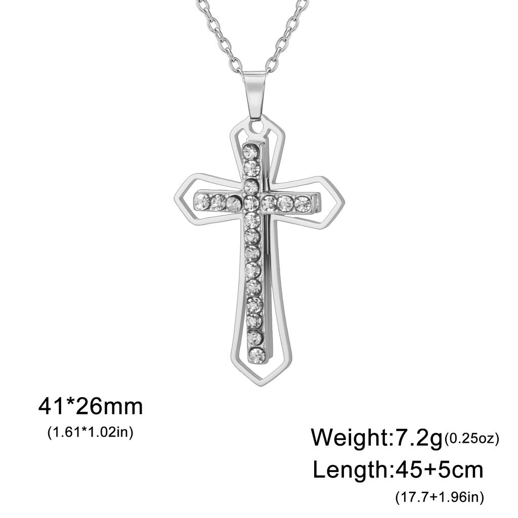 Cazador Clear Zircon Cross Pendant Necklace for Women Men Stainless Steel Couple Necklaces Jesus Christian Jewelry Gift 2026