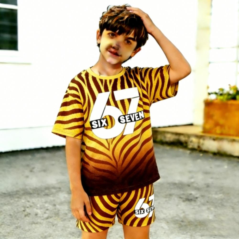 Kids Clothing Top Gradient Zebra Color 67 Printed Kids T-shirt and Shorts 2 Piece Set Summer Casual Outfit for Boy's and Girl's