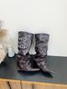 European and American style metal buckle pointed head wedge heel thin trouser tube boots
