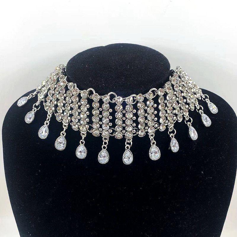 Retro European & American Fashion Water Drop Rhinestone Tassel Pendant Necklace for Women