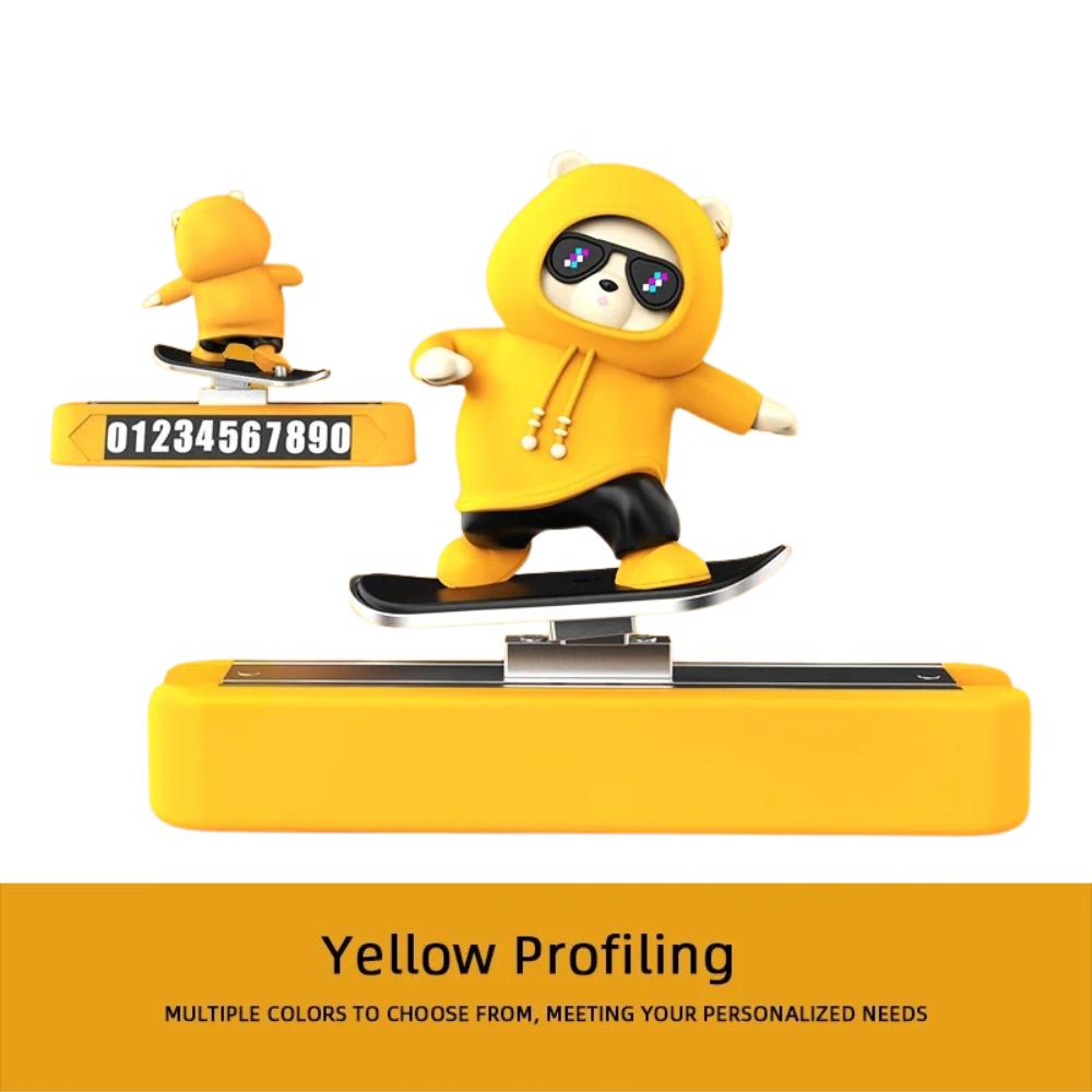 Sliding Skateboard Bear Car Temporary Parking Number Plate, Silent Magnetic Dashboard Phone Card