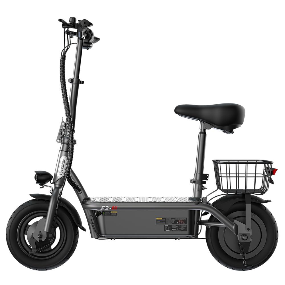 iScooter F2 Electric Scooter with Seat & Rear Basket, 500W Motor, 36V 7.8Ah Battery, 10 inch Tires, 30km/h Max Speed, 30km Range