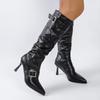 Fashion Fashion Metal Buckle Decoration Long Boots for Women Solid Pointed Toe Autumn Knee High Boots Sexy Super High Heel Party Shoes