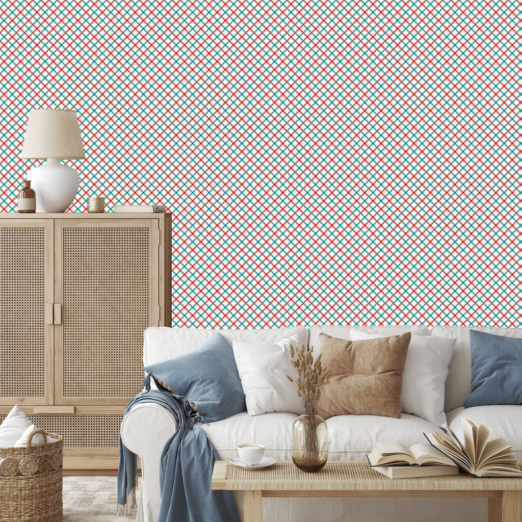 Vichy Coral and Mint Plaid Wallpaper for Living Room and Bedroom 50x1000