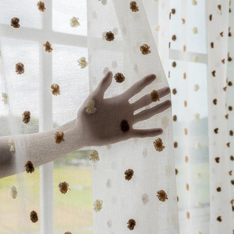 White Cloud Fluffy Sheer Curtain, Rod Pocket Top, Easy To Hang, Cute Fluffy Embroidery, Three-dimensional Effect, Modern Home Door Window Decoration