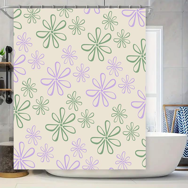 

Beautiful Bathroom Shower Curtain Flowers Pattern Decorative Waterproof Bath Mat Cover Home Decor Accessories Light Green Lavend 90x180cm