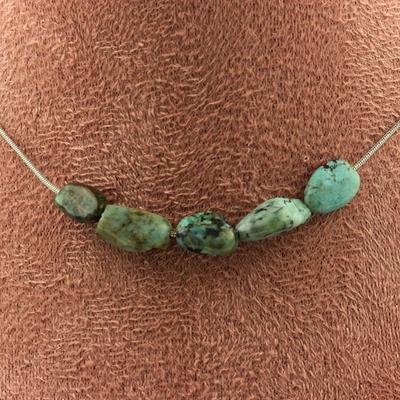 Stones and Minerals. Necklace 5 African Turquoise Beads from Africa Steel Chain Necklace for Women, Men. Customizable Size.