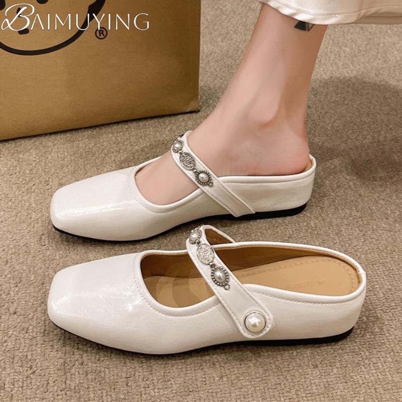 Fashion Platform Mules Shoes Flats Slippers Women Sandals Square Toe Summer 2025 Trend Casual Marie Janes Shoes Dress Slides Sandalias