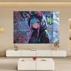 Cute Anime Girl Cat Ear Hoodie Tapestry  Urban Graffiti Style Suitable for Bedroom and Living Room Decoration