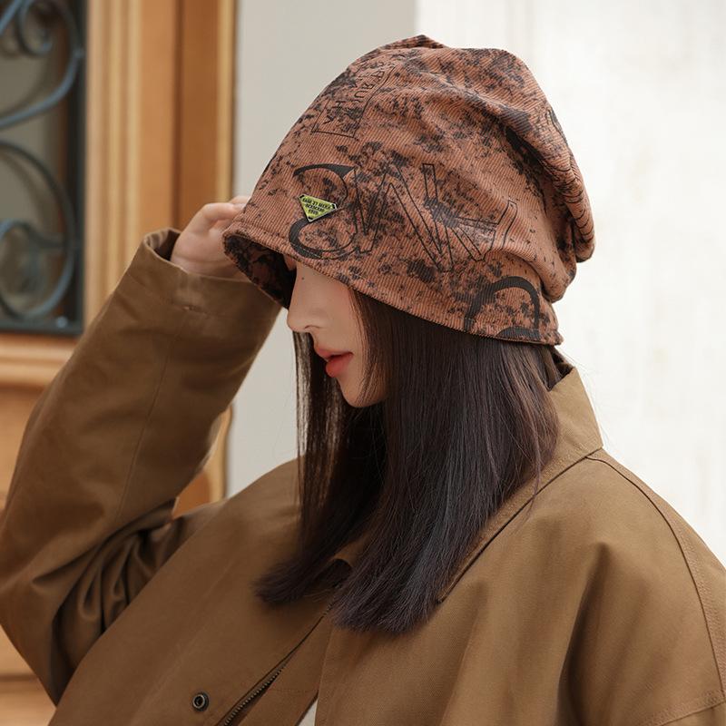 Spring and Autumn New Printed Stacking Hat Windproof Face Small Baotou Hat Warm Cold Hat Casual Versatile Hat Women