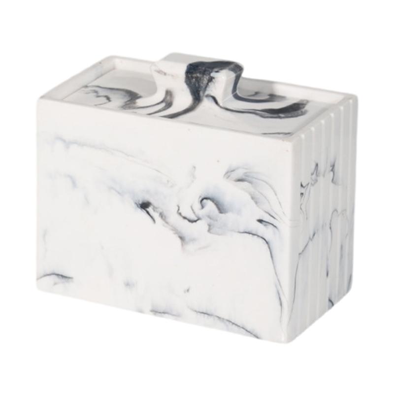 

Multipurpose Cotton Swab Organiser And Toothpick Box Marble Pattern Case with Dustproof Lid For Dining Space