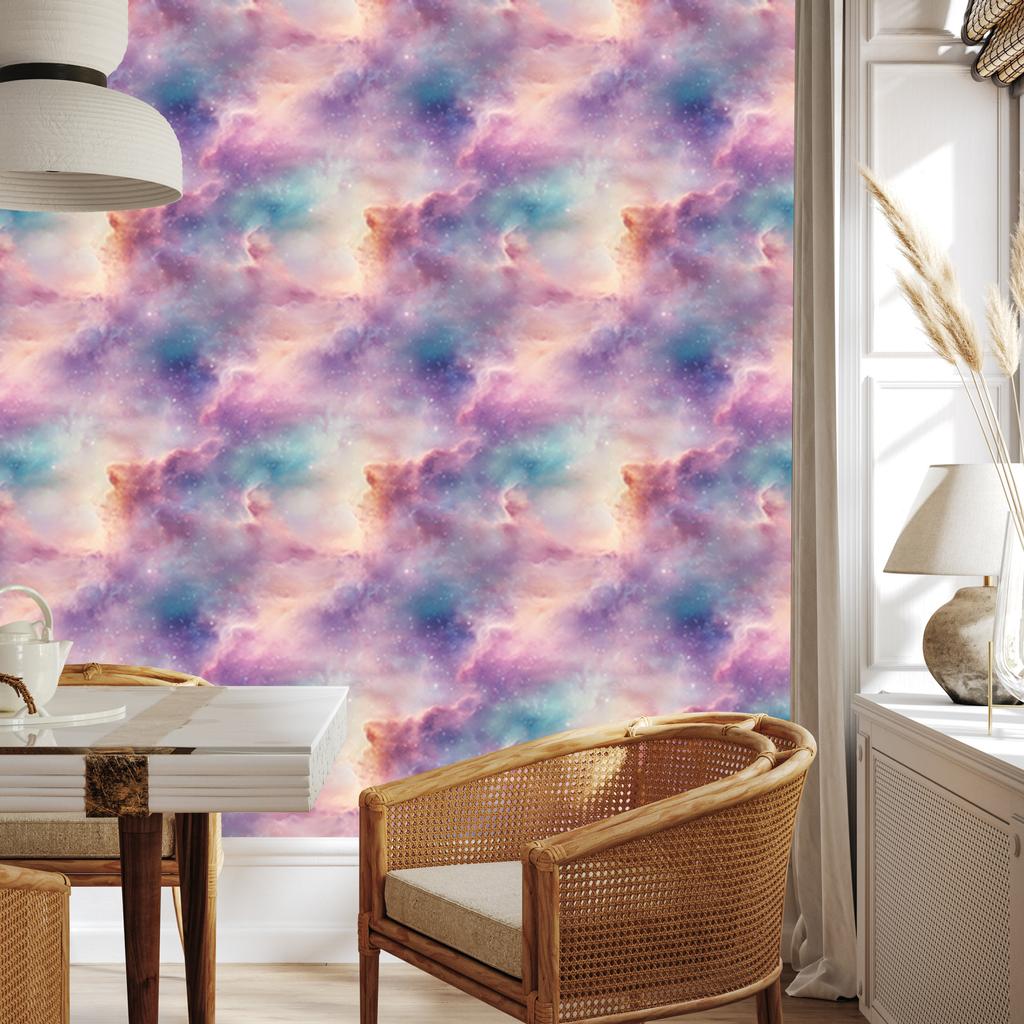 Watercolor Galaxy Wallpaper Violet, Purple, Coral and Blue 50x1000