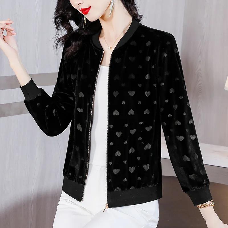 Frühlings- und Herbstmode Goldenes Samt Kurze Jacke Damen Locker Baseballuniform Strickjacke Top