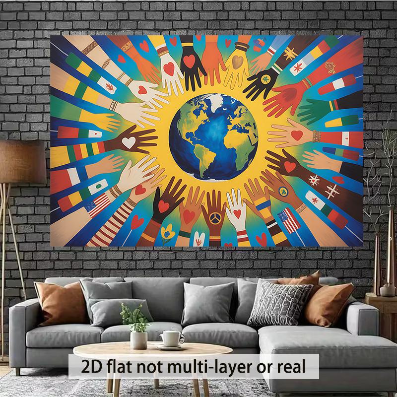 1Pcs Unity Diversity Globe World Hands Design Decoration Background Earth Backdrop Decorations For Photo Studio Booth Party