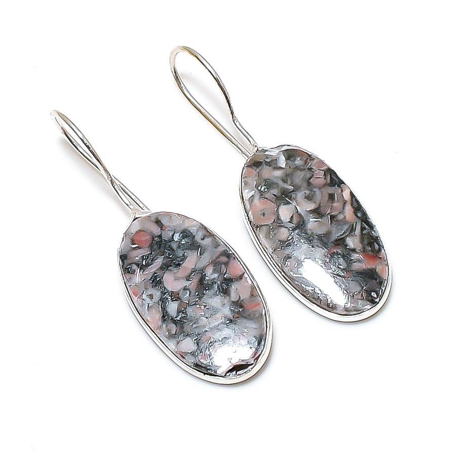 

Серьги из натурального ископаемого драгоценного камня змеи ручной работы из стерлингового серебра 925 пробы 1,58 дюйма E0U62