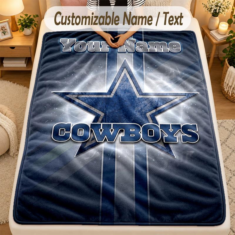 Flannel BlanketDallas Cowboys Custom Name Text Personalized Soft Warm Throw Blanket Home Decor Gift