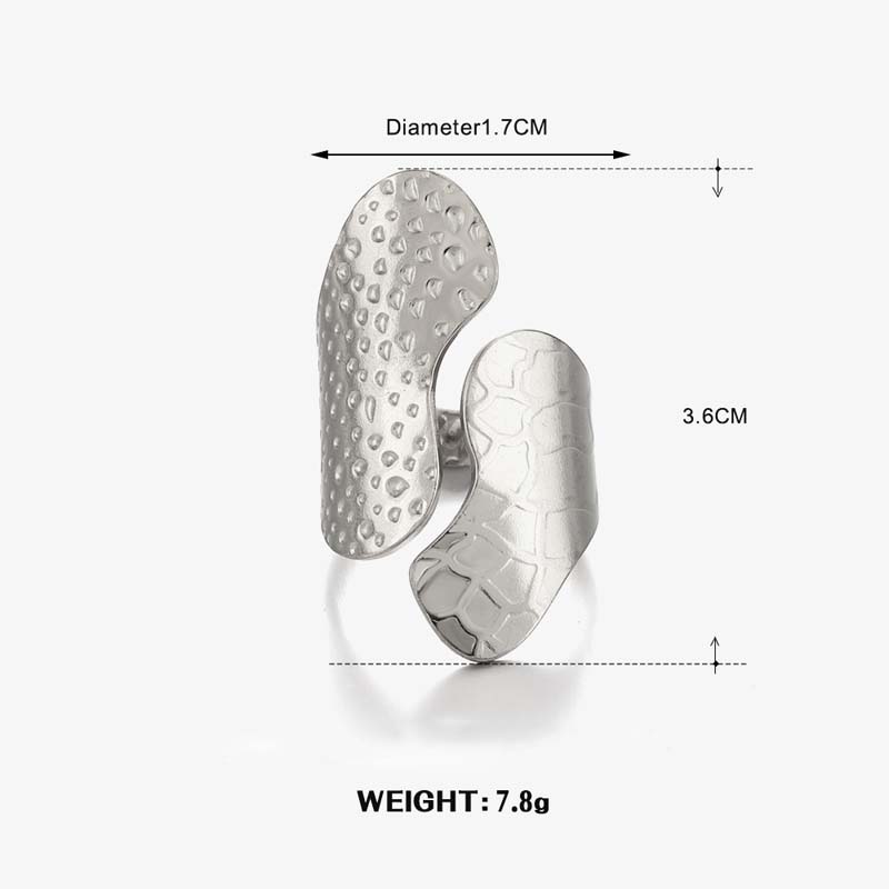 Stainless Steel Metal Wide Open Rings For Women Exaggerated Gold Color Texture Geometric Line Ring Jewelry Gifts