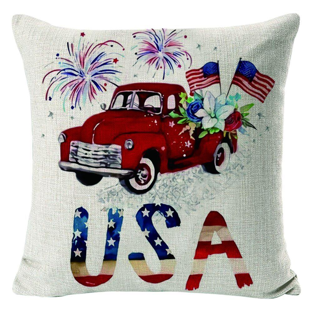 New American Independence Day Pillow Stars and Stripes Cushion Pillow Cover Festive Red and Blue Printed Letters One Piece