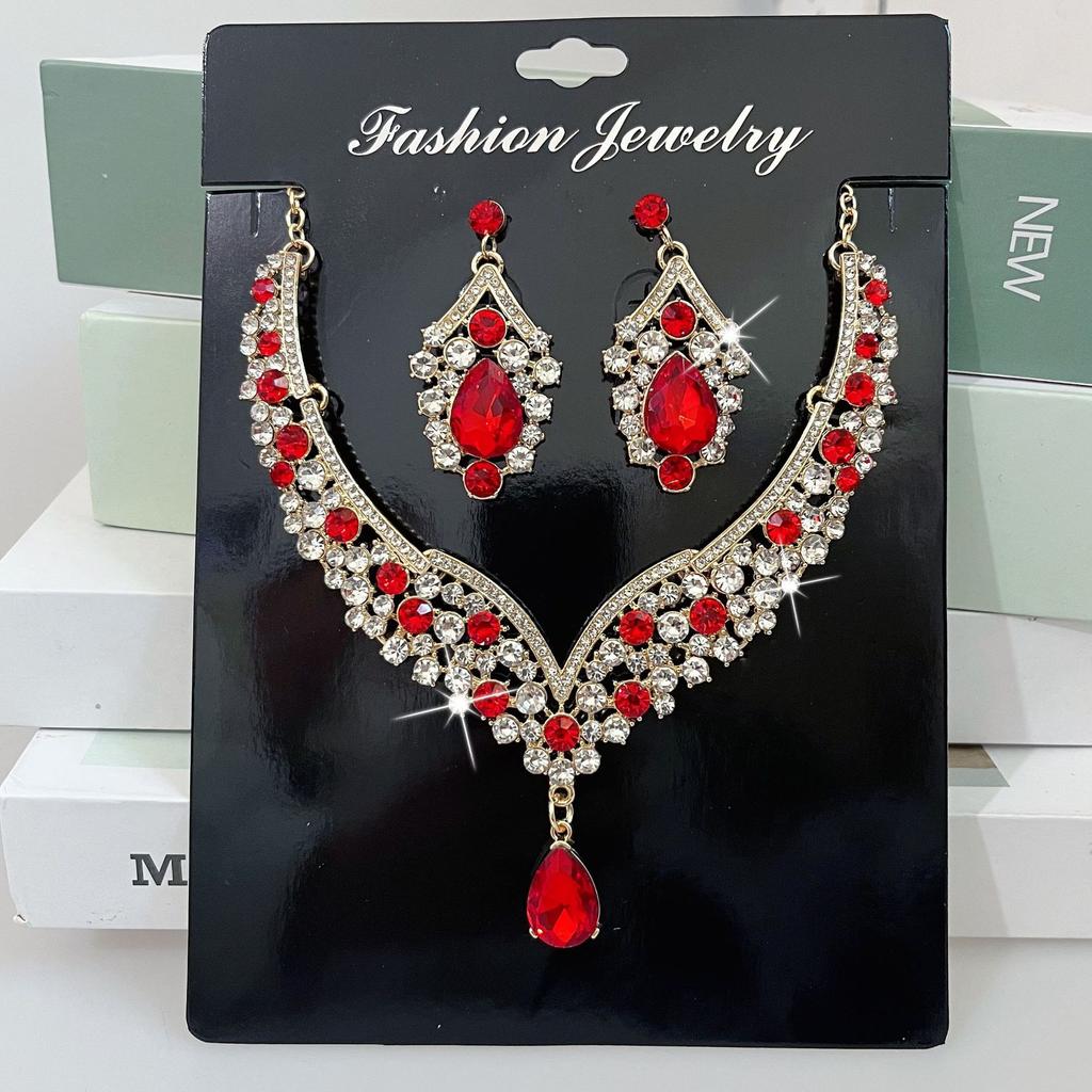 Vintage Jewelry Exaggerated Necklace Earrings Large Set Luxury Crystal Jewelry Banquet Wear