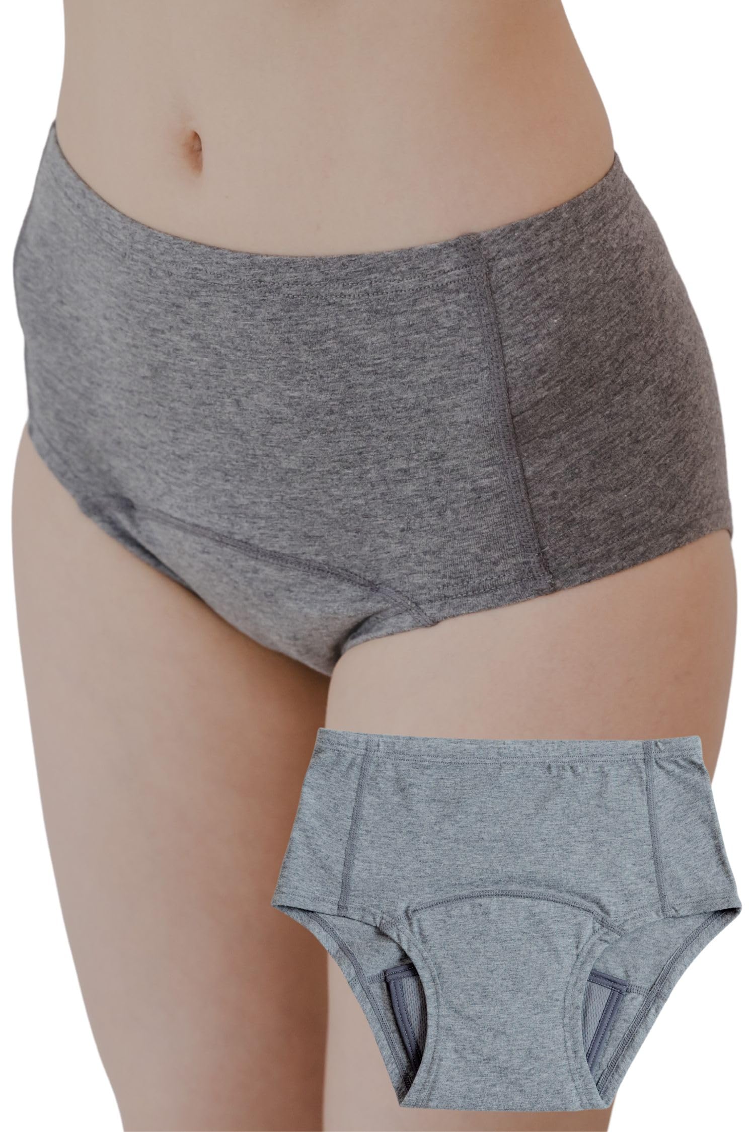 Absorbent Daytime Organic Sanitary Panties [FemLily] Panties, Use, Cotton, (JP, Alphabet, M, Gray)