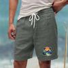 Men’s Casual Loose Fit Drawstring Waist Shorts with Hawaiian Beach Print Relaxed Linen Blend Summer Athletic Pants