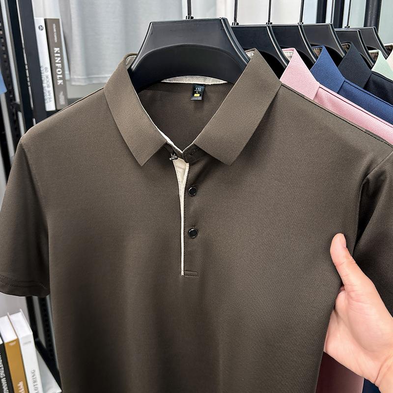Luxury high-quality short sleeve polo shirt men new summer silk breathable comfortable lapel casual business solid color T-shirt