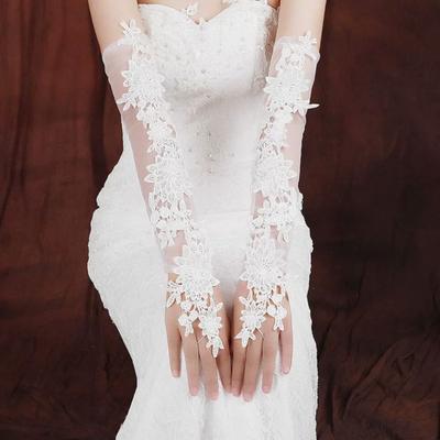 Dance Gloves Fingerless Bridal Gloves Lace Flower Women Cosplay Gloves Embroidered Lengthened Long Mittens Stage Performance
