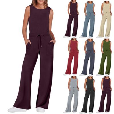 Women's Casual Versatile Sleeveless Solid Color Commuting Straight Tube Jumpsuit