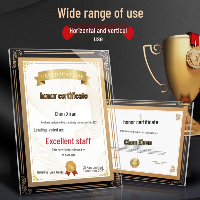 Crystal Glass A4 Certificate Frame