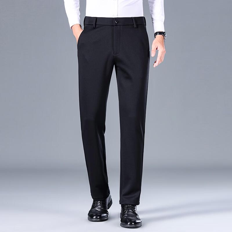 Hengyuanxiang Men's Merino Wool Blend Business Casual Straight Trousers