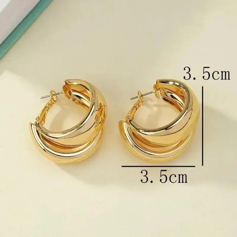 Vintage Stainless Steel Double-Layer Hoop Earrings For Women Fashion Geometric Round Drop Earrings Trendy Party Jewelry
