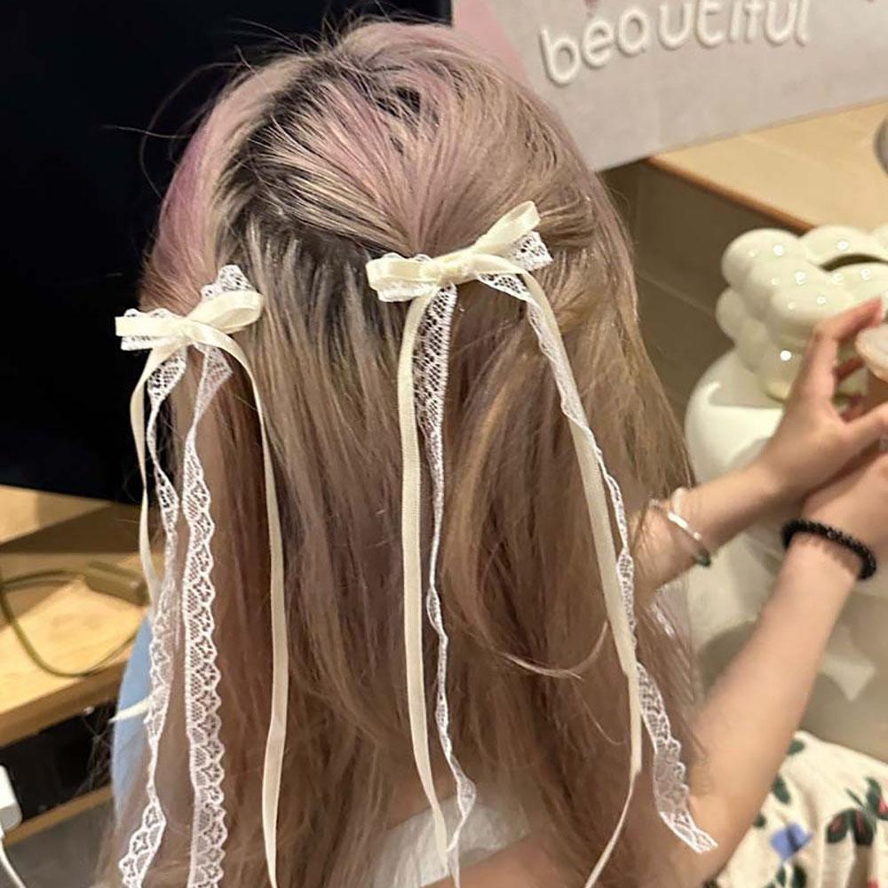 Y2K Girl's Lace Ribbon Bow Hair Clps Women's Long Bowknot Hairpins Lovely Lolita HairClips Hair Accessories 1PC