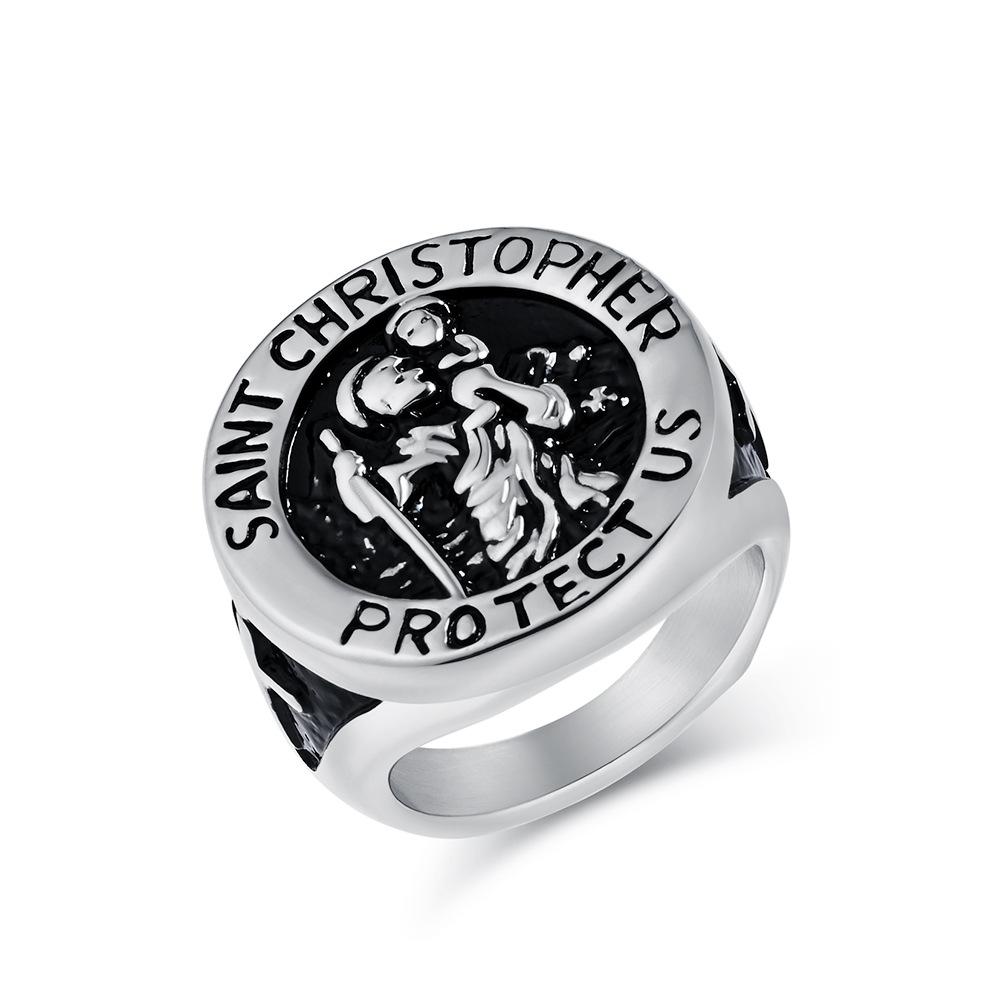 New Vintage Guardian St. Christopher Titanium Steel Ring for Men Personalized Hip Hop Stainless Steel Jewelry Teenage Boys Faith Finger Ring